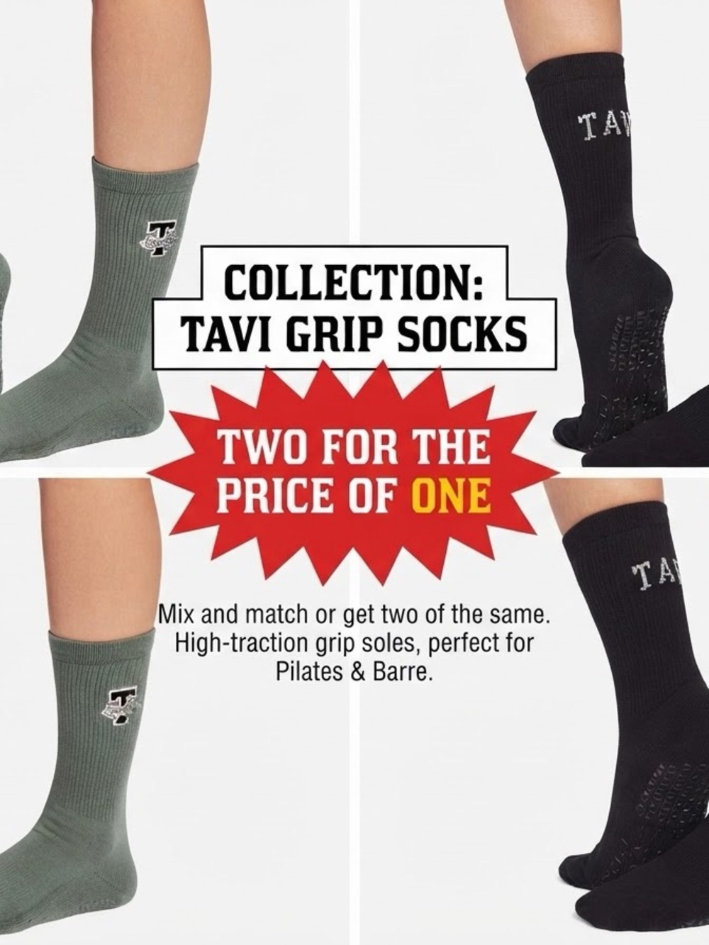 2 NWT Small Grip Crew Socks - Green & Black -pilate socks